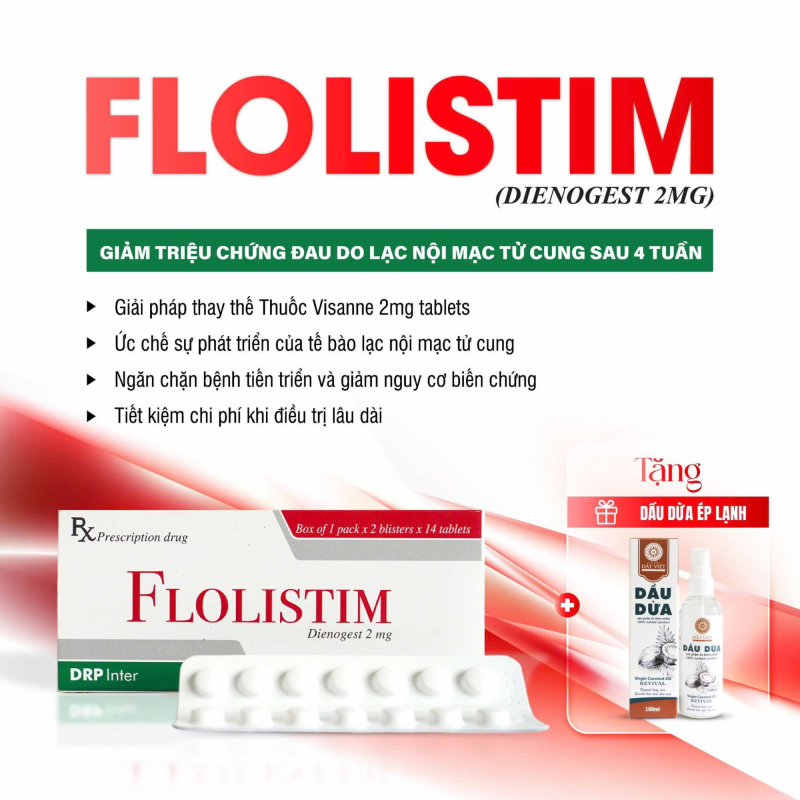 Flolistim (Dienogest 2mg) ức chế tế bào lạc nội mạc tử cung - Thay thế Visanne 2mg