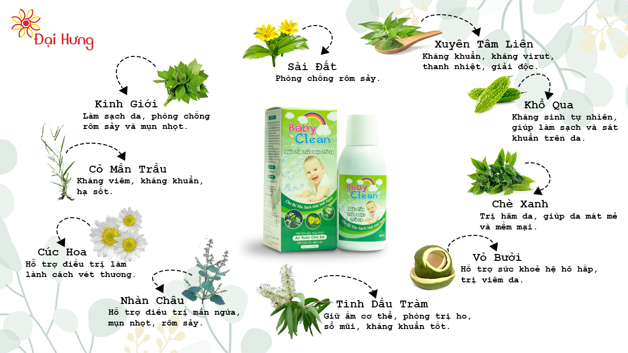 Thành phần và công dụng nước tắm thảo dược BabyClean